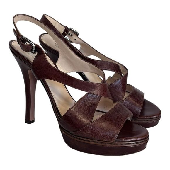 Prada | Brown Leather Strappy Platform High Heel Sandals 40 9 - Picture 1 of 10